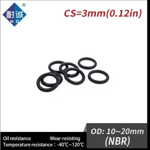 20PCS/lot Rubber Black NBR CS3mm OD10/11/12/13/14/15/16/17/18/19/20mm O Ring Gasket Oil resistant waterproof