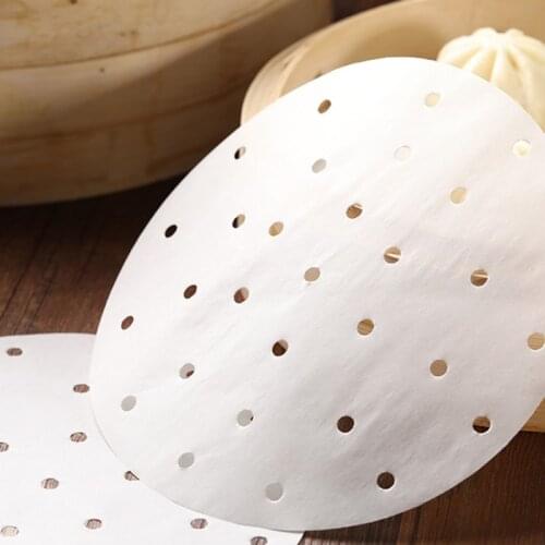 200 Pcs Steamed Pad 7/9 Inches Perforated Parchment Paper Sheets, Non-Stick Steaming Mat for Air Fryer Bamboo Steamer Baking
