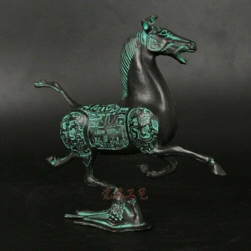 8" china Antiques old Handmade bronze Horse tread Swallow Statues Ornament