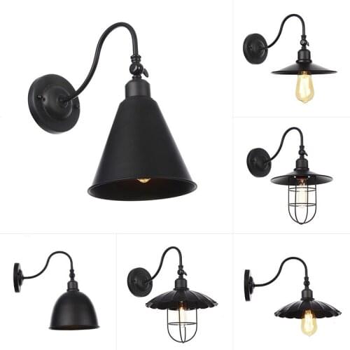 Ac 110v-240V Wall Lamp Edison E27 Bulb Retro Iron Lampshade Village Retro Wall Lamp Vintage Wall Lights Inside Outdoor Lighting
