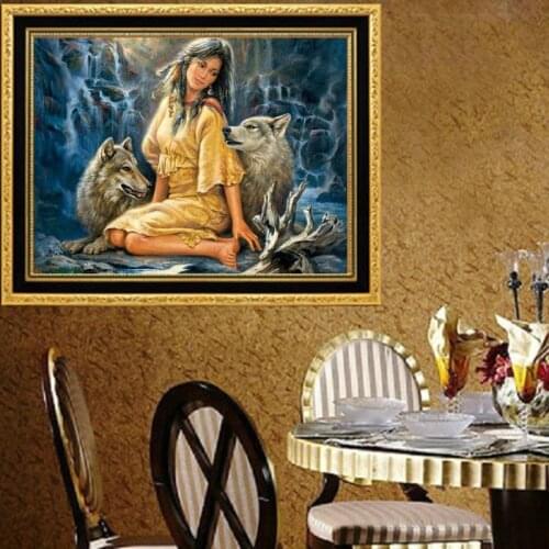 Diamond Embroidery Diy Diamond Painting Cross Stitch Kits Diamond Mosaic Beauty and the Wolf Full Square Diamond Embroide RS122