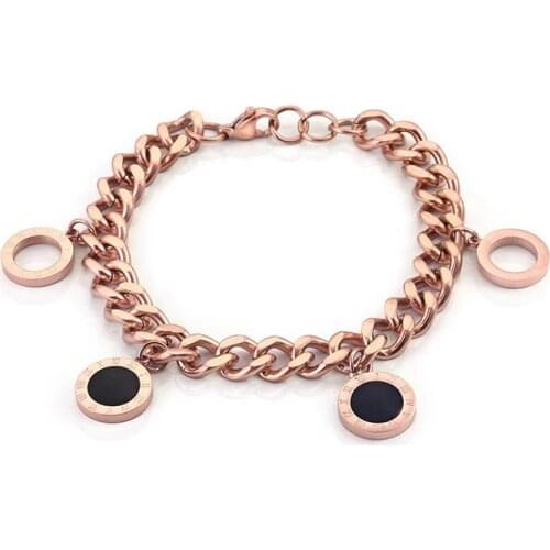 PC3 Rose Gold Stainless Steel Roman numerals Bracelets & Bangles Female Charm Bracelet For Women