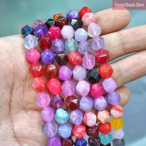 6/8/10MM Smooth Natural Stone Faceted Mixed Color Jasper Spacers Loose Beads DIY Bracelet Earrings for Making Jewelry 14"Strand
