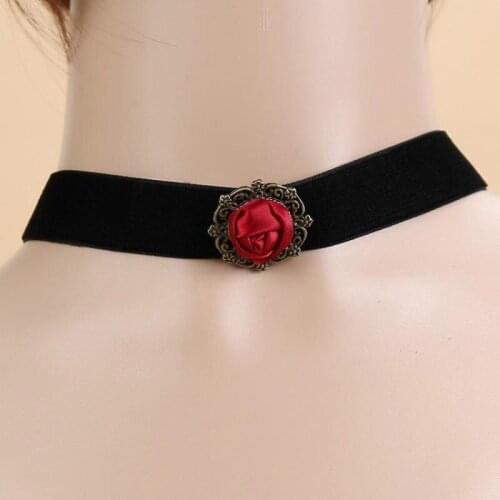 Necklace Ladies Necklace Korea Black Velvet Short Red Rose Necklace Retro Short Necklace Movie Ladies Jewelry