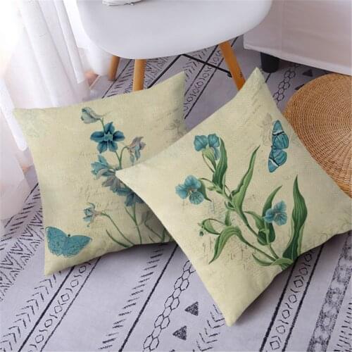 Fuwatacchi Flower Printed Pillow Case Linen Sofa Guestroom Sunroom Office Seat Fashion Home Decorative New Cushion Cover 45x45cm