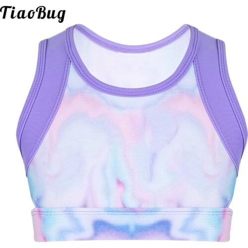 TiaoBug Kids Girls Ballet Dance Crop Top Colorful Stretchy Sleeveless Tie-Dye Tank Vest Stage Performance Workout Shirt