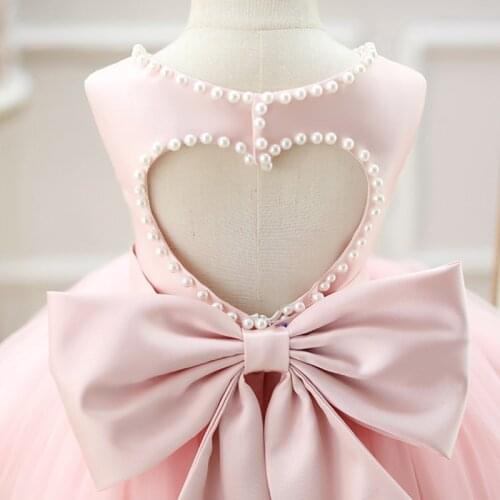 Baby Girls Tutu Dress Beaded Cutout Back Toddler Girls Heart Shape Dress Flower Girls Princess Party Ball Gown Pink Little Kids