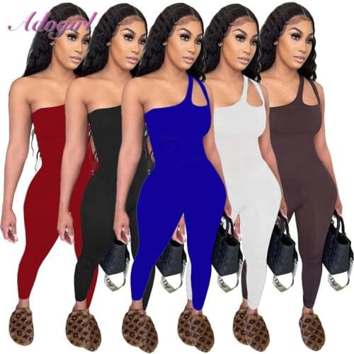 Fitness Solid Straps One Shoulder Sleeveless Sport Yaga Jumpsuit Women Summer Casual Outfit Activewear Rompers Overalls Playsuit