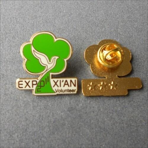 Custom electroplated gold badge green big tree logo badge