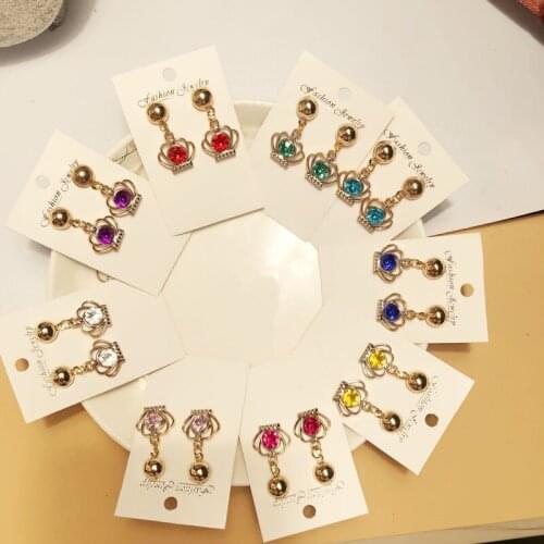 2019 hot sale cute crown earrings new fashion gold color ear jewelry for female women party jewelry wholesale
