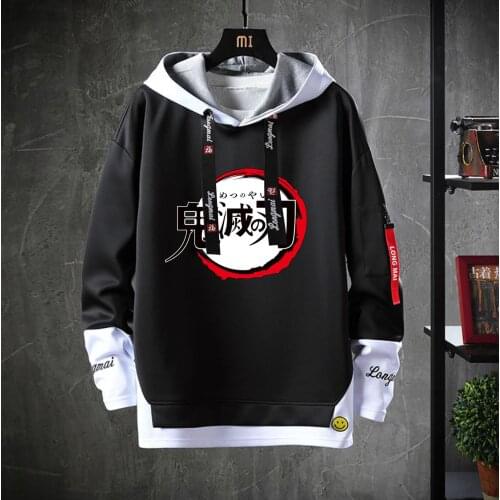 Hot anime Demon Slayer Hooded Teenagers cosplay Costume coat Unisex Casual Fake Two-Piece Hoodies Sweatshirt jacket