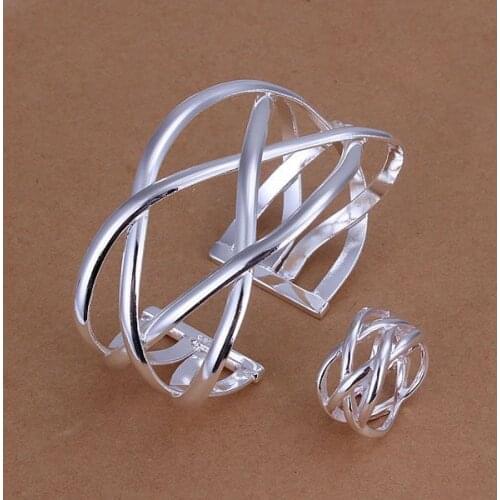 KN-S311 Wholesale Free Shipping Charm Lovely Silver Color Jewelry Sets Silver Fashion Jewelry Large Cross Ring Bangle/apdajgk