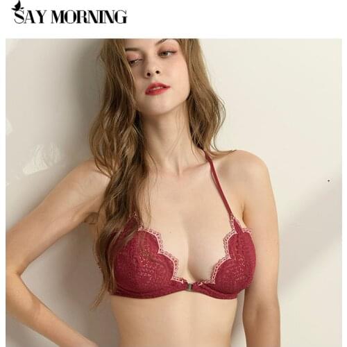 SAY MORNING Women Underwear Front Buckle Push Up Bra Brief Set Lingeries Set Lace Sexy Transparent Beautiful Back Bralette