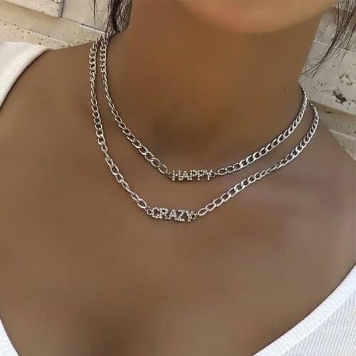 2 Pcs/Set Women Necklaces Set Exquisite Letter Crystal Clavicle Chain Silver Color Necklace Exquisite Wedding Party Jewelry