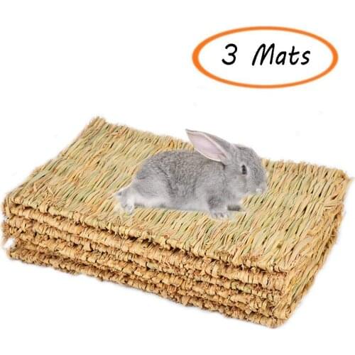 Grass Mat,Woven Bed Mat for Small Animal,Chew Toy Bed Play Ball for Guinea Pig Parrot Rabbit Bunny Hamster (Pack of 3)