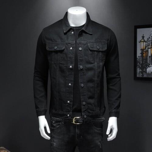Mens Denim Jacket Moto Biker Outerwear Coats Men Jeans Jacket Black Casual Cotton Turn Down Collar Motorcycle Denim Coats Men