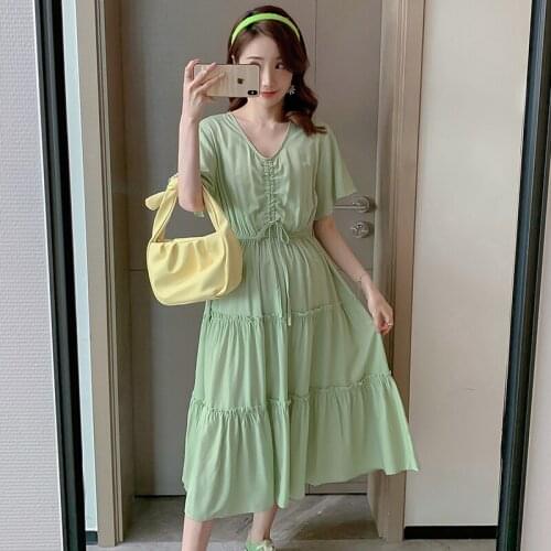 93301# Maternity Clothes Summer Short Sleeves Easy Matching Loose Slimming Dress Pregnant Women Pregnancy Clothes