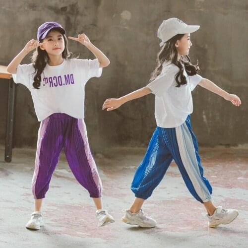 Summer Girls Clothes Suit Letter T-shirt + Fight Color Pants 2PC / Set Complete Suit Childrens Suit Cotton Girls 10 12 Year