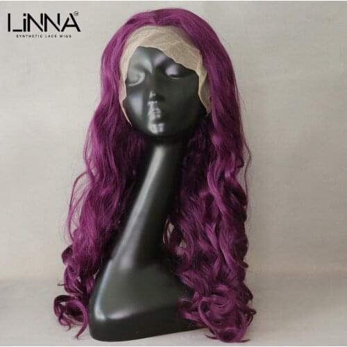 LINNA Long Wavy Synthetic Lace Front Wigs For Women Golden Purple High Temperature Fiber Wigs Natural Hairline Loli Cosplay Wig