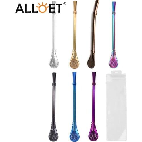 Spoon Tea Filter Stainless Steel Metal Straw Spoon Yerba Mate Drinking Straw Bombilla Sucker Gourd Reusable Washable Tea Tools