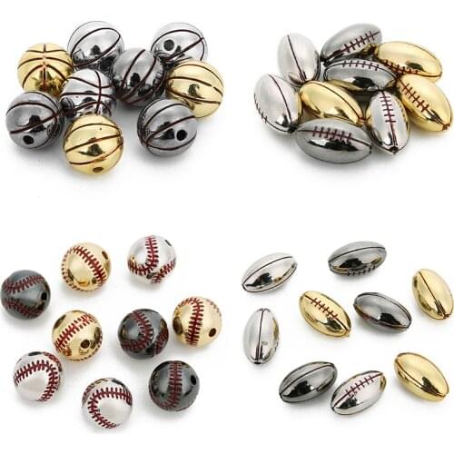 2pcs/lot Copper Rugby basketball baseball beads Copper Spacer Bead Fit DIY Sporting Jewelry Making For Sports Bracelet Warehouse