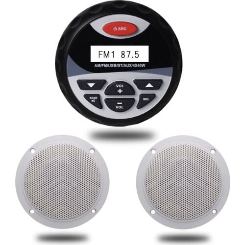 Marine Audio Boat Bluetooth Stereo Radio FM AM Receiver USB MP3 Player 4" Marine Waterproof Speaker For Car Boat ATV UTV Cart