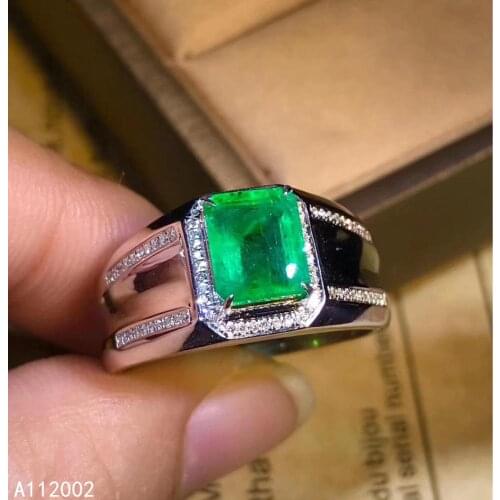 KJJEAXCMY fine jewelry natural Emerald 925 sterling silver new adjustable gemstone men ring support test noble popular