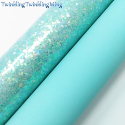 MINT Glitter Fabric, Smooth Faux Leather Fabric, Synthetic Leather Fabric Sheets For Bows A4 8"x11" Twinkling Ming XM195