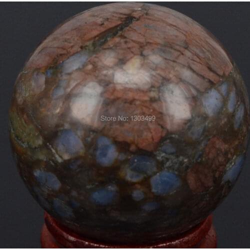 Natural Gemstone Blue Opal Fossil Ball Sphere Crystal Ball Chakra Healing Reiki Stone Carving Crafts W/Stand