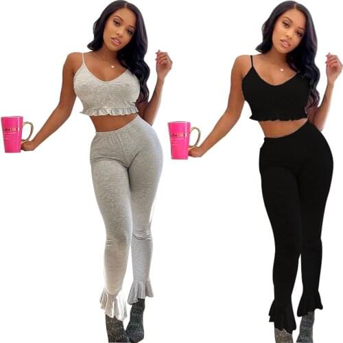 NY88040 Wholesale Items Summer Crop Top and Pants Set Sleeveless Pockets Sexy Two Piece Set Women Solid Casual Women Tracksuits