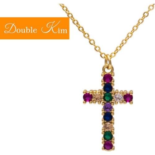 Colour The Cross Pendant Necklace Copper Alloy Material Chain Necklace Inlaid Zircon Trendy Women Jewelry Gift