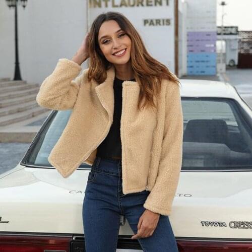 Liva girl Winter New Faux Fur Coat for Women Long Sleeve Short Outwear Coat Elegant Soft Fur Zipper Jacket Overcoat