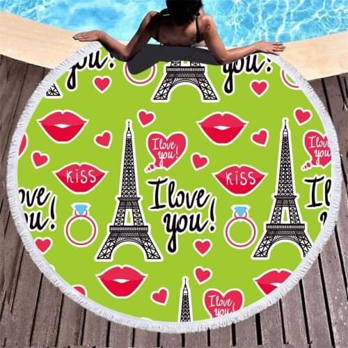 Eiffel Tower 3D Printed Microfiber Towel Beach Towel For Adult Kids Yoga Mat Tassel Large Round Towel 150cm Tapestry Blankets