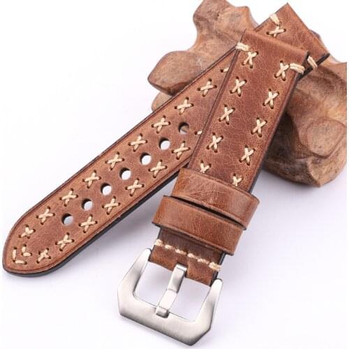 22mm 24mm Watchbands Men Lady 4 Colors Watch Band Genuine Leather Thick Watch Strap Belt Stainless Steel Buckle Accessories