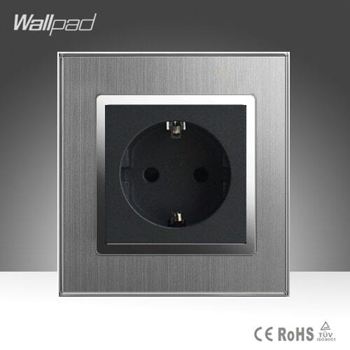 Luxury Desgin EU Socket Wallpad Hotel 110-220V Silver Satin Metal Panel High Quality 16A EU European Wall Socket Free Shipping