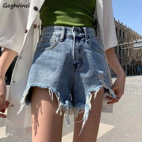 Ripped Denim Shorts Women Summer High Waist Fur-lines Harajuku Retro Students Hot High-street Sexy Slim Outwear Ulzzang Leisure