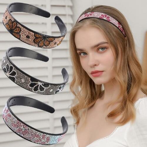 Crystal Hairbands Non-slip Bezel Wide Women Rhinestone Headband Flower Leaf Hair Hoop Bands Girls Hair Accessories Headdress