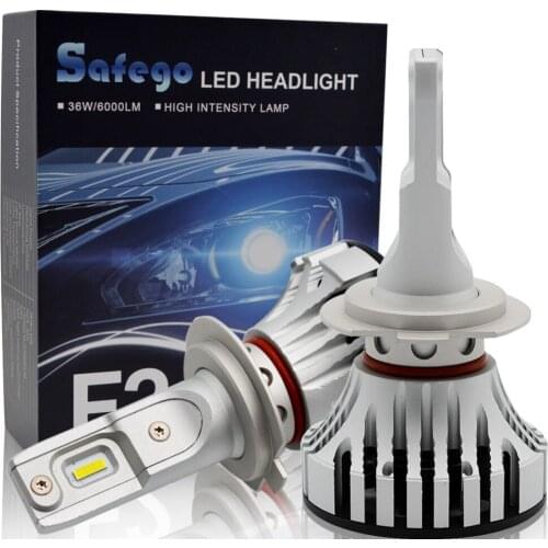 Safego 36W H11 H4 H7 Car LED Headlight Kit - Safego H8 H9 9005 9006 Bulbs 2 Super Bright LED Chips 6000Lm Auto Bulb White 6000K
