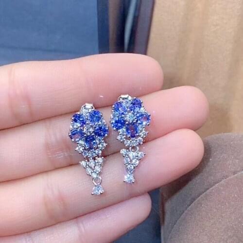 Luxurious flower tassels natural tanzanite drop earrings S925 silver natural gemstone earrings girl womens party gift jewelry
