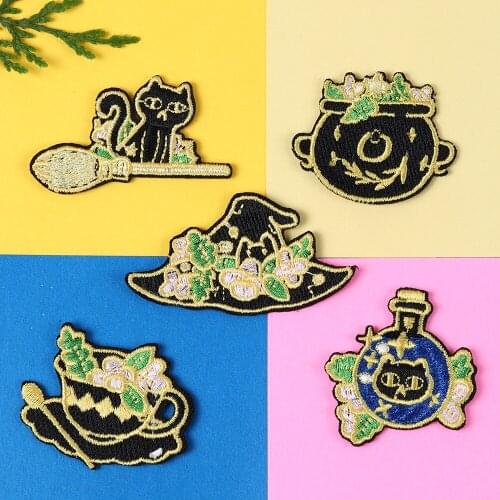 Coffee cup series Magic cat Magic Hat Patches Iron On Appliques for Clothing Cartoon Mana Potion Badges Diy coat Jeans Patch