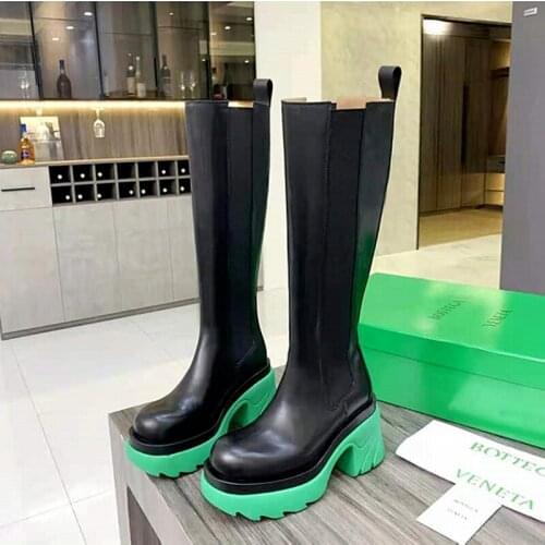 SKLFGXZY 2021 New Winter Fashion Women Knee-High Chelsea Boots Genuine Leather Popular Cool 7.5cm High Shoes Black