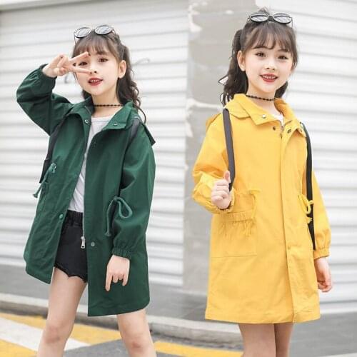 Girls Trench Coat For Kids Clothes Autumn 2019 Children Clothing Fashion Hooded Solid Outerwear Girls Clothes Windbreaker 4-15Y