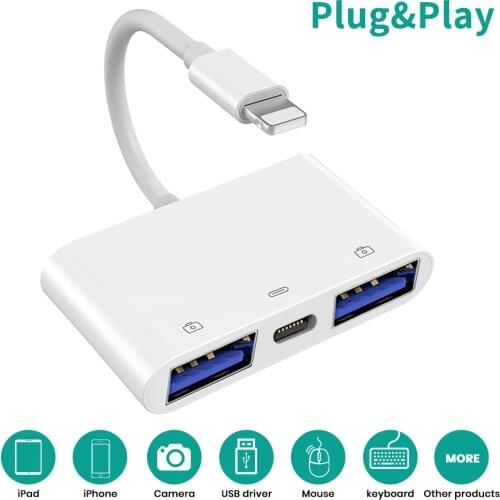 MeloAudio for Lightning to USB Camera OTG dapter, Male to Female, with Charging Interface for iPhone iPad Support USB Flash Disk