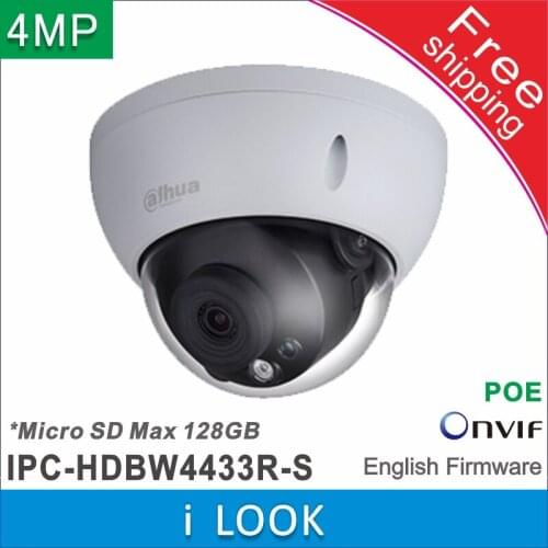 Free shipping Dahua POE H265 Micro SD Waterproof Dome camera IPC-HDBW4433R-S replace IPC-HDBW1431E 4Mp IP cctv network camera