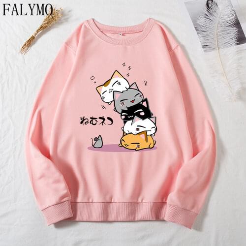 Women Cats Shirt Funny Sleepy Cat Sweatshirts Spring Autumn Women Long Sleeve Graphic Sweatshirt Pullover Tops Shirts