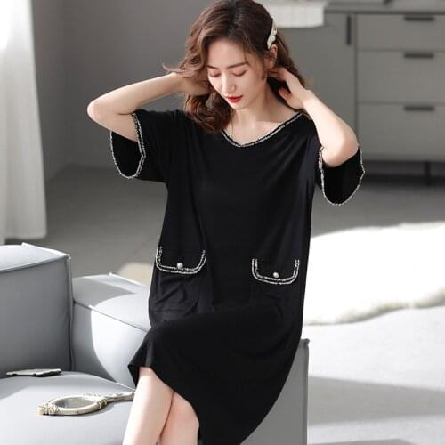 Womens Night Shirt New Elegant Dress Casual Sleepwear Short Sleeve Summer Nightgowns V Neck Modal Cotton Lady Nightdress 3XL