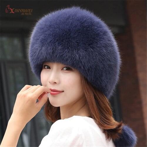 2020 women hats lady russian fluffy real fox fur hat winter Ear warmer Ski hat woman hats for fall winter