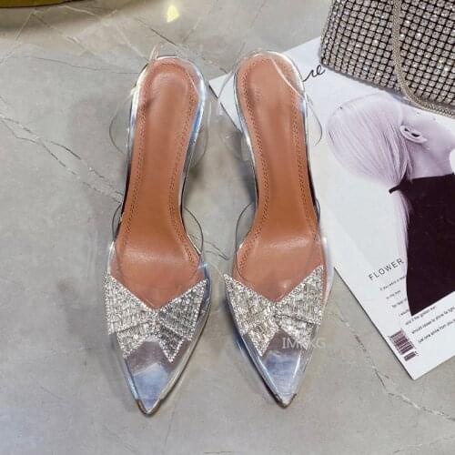 PVC Rhinestone Butterfly Women Sandals High Heels 2021 New Pointy Party Bride Shoes Clear Deisgner Pumps Zapatilla Mujer