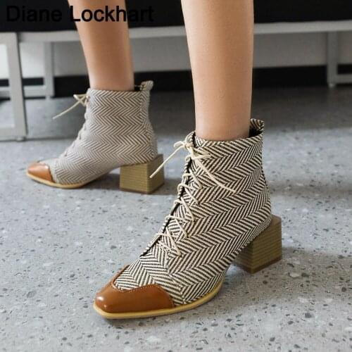 Botas Women Motorcycle Ankle Boots Square Heel Booties Female Lace Up Platforms Autumn Black Oxford Shoes Woman 2021 Botas Mujer