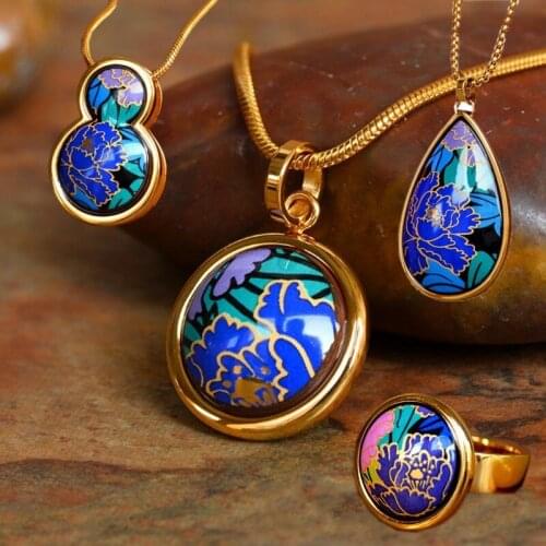 2020 new Peony Series Enamel Earrings Fashion Cloisonne Jewelry Fishhook Earrings rfor Woman Ring Pendant bracelet